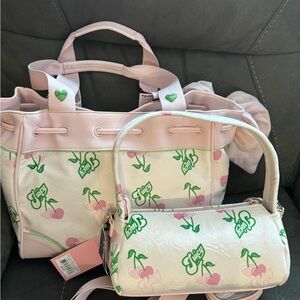 Juicy Couture Pink Retro Cherry Logo Tote and Mini Shoulder Bag Set